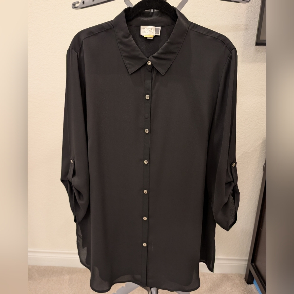 JM Collection Women's XL Black Long Blouse